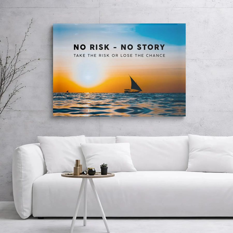 No Risk No Story Canvas Art | Motivational Sunset Sailboat Print | 1.25-Inch Gallery Wrap | Premium Office & Home Wall Decor Gift
