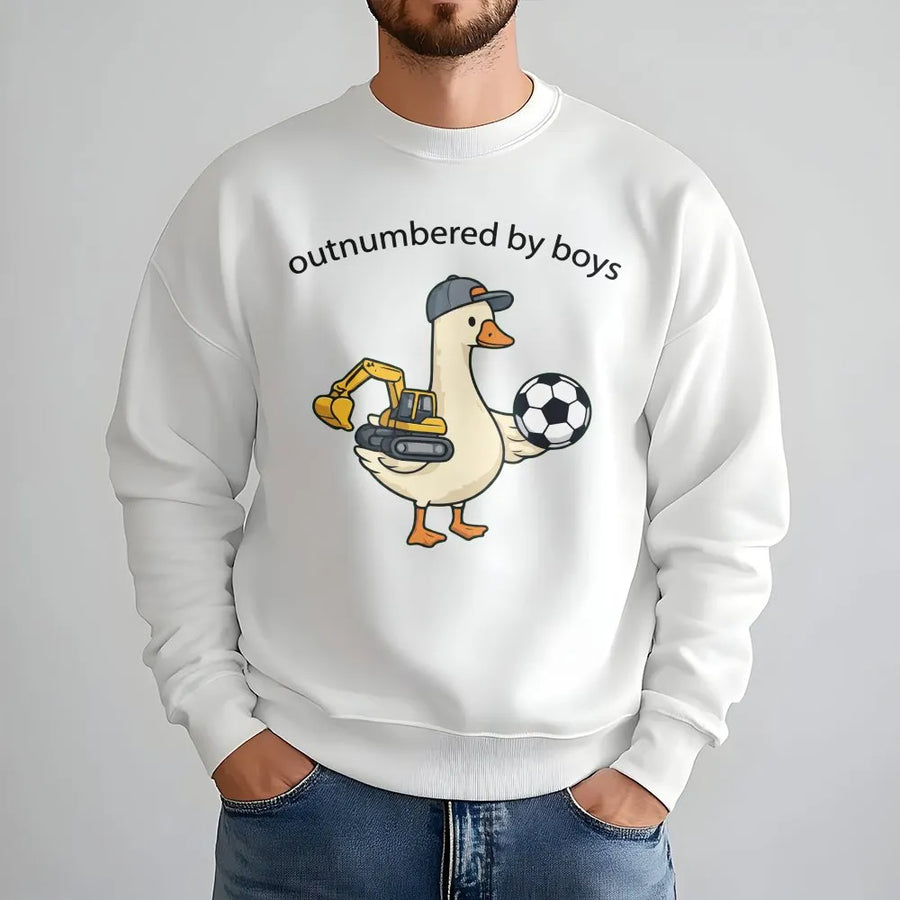 Funny Boy Mom Sweatshirt | Outnumbered By Boys Goose Graphic | Soft Cotton Unisex Tee | Mothers Day Gift for Soccer Moms