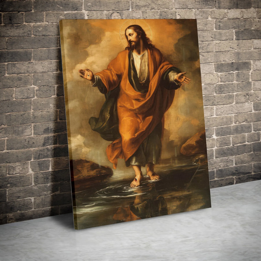 Jesus Walking On Water Canvas Wall Art | Religious Fine Art Print | Premium 1.25-Inch Gallery Wrap | Christian Home Decor Gift