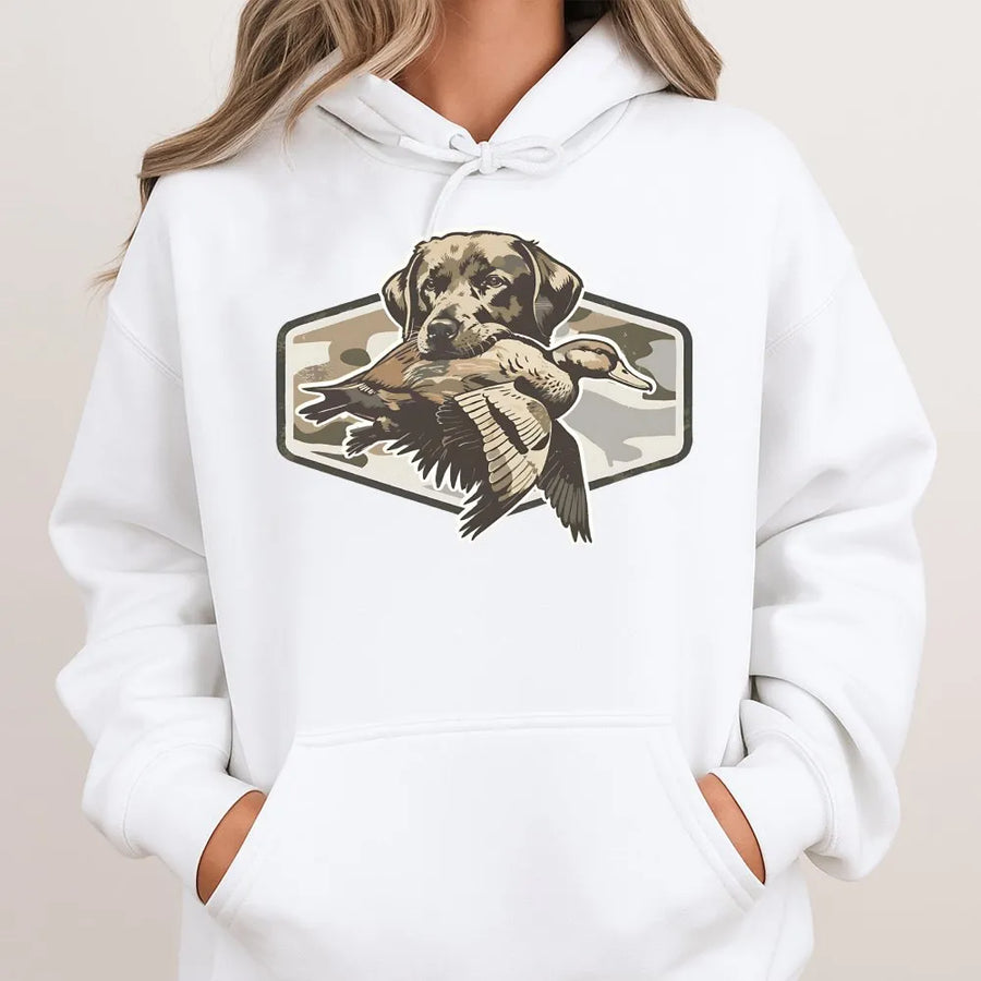 Labrador Retriever Duck Hunting Hoodie | Vintage Camo Waterfowl Graphic | Premium Cotton Blend | Gift for Outdoorsman and Dog Lover