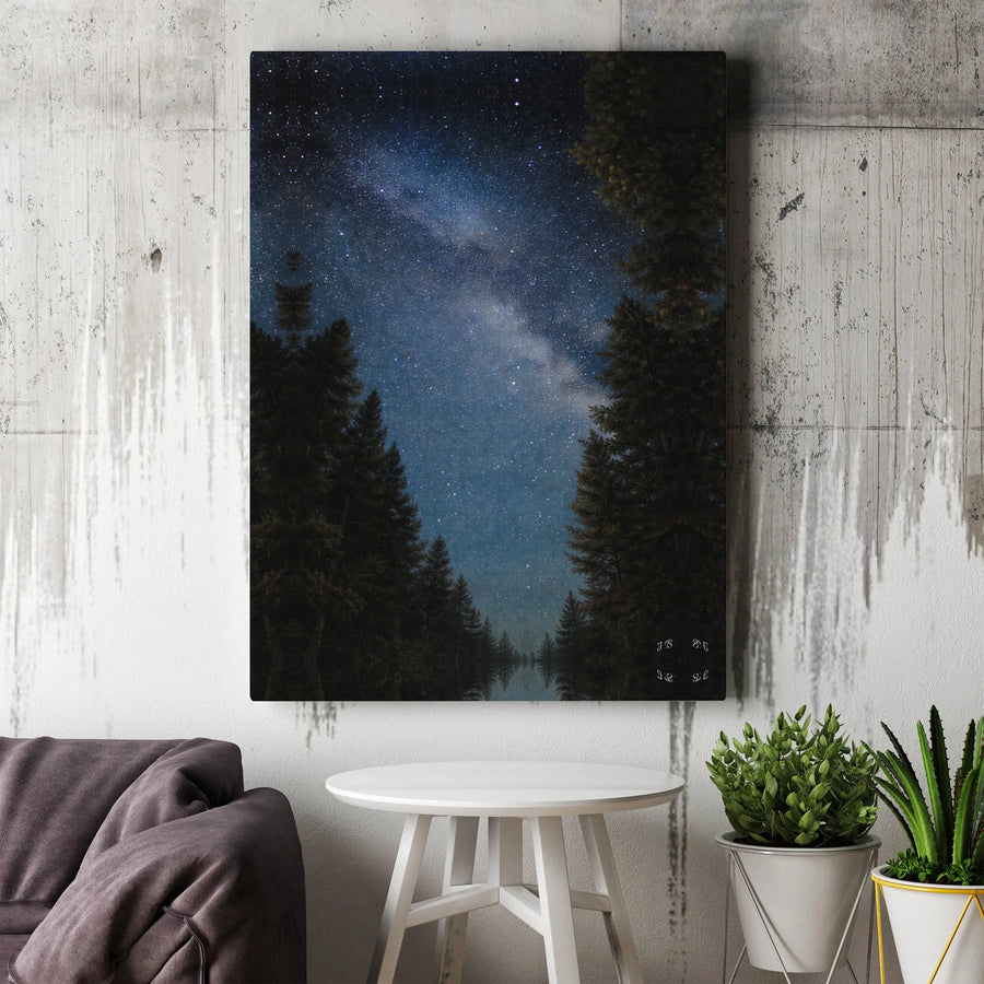 Milky Way Canvas Print | Starry Night Forest & Lake Art | Premium Frameless Wall Decor | Nature Lover Gift for Stargazer