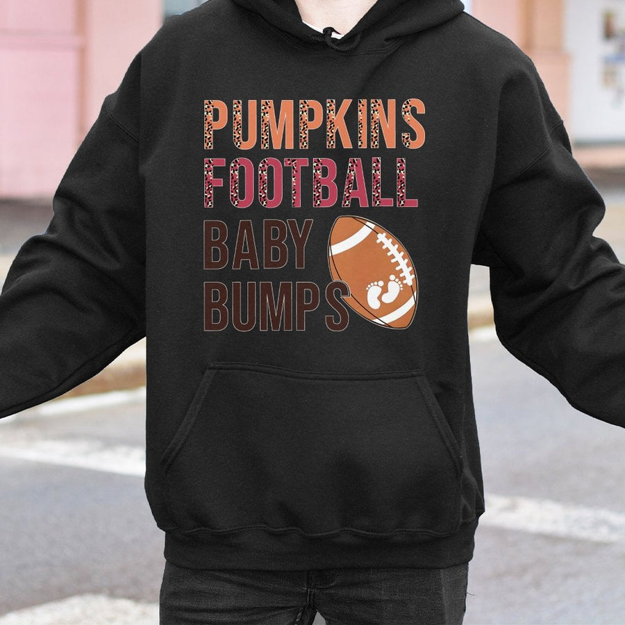 Pumpkins Football Baby Bumps Hoodie | Cute Fall Pregnancy Announcement | Premium Cotton-Blend Pullover | Autumn Baby Reveal Gift for Mom