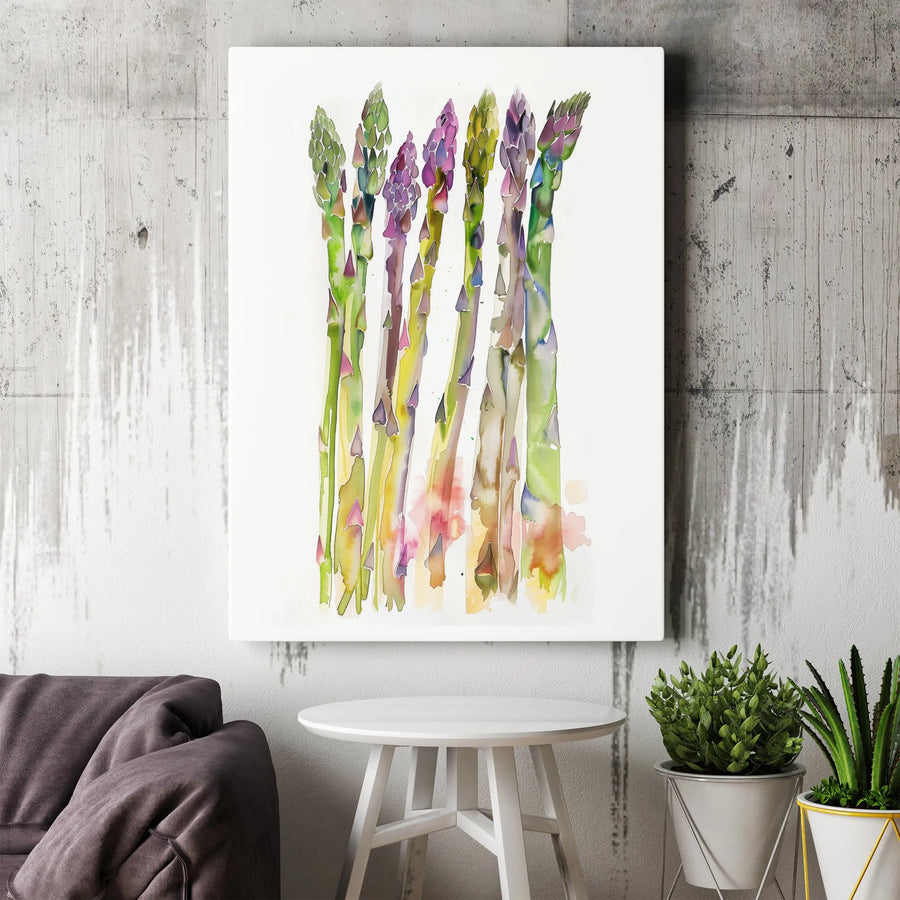 Watercolor Asparagus Canvas Wall Art | Colorful Vegetable Painting | Premium Gallery Quality Print | Kitchen Decor Gift for Chef or Foodie