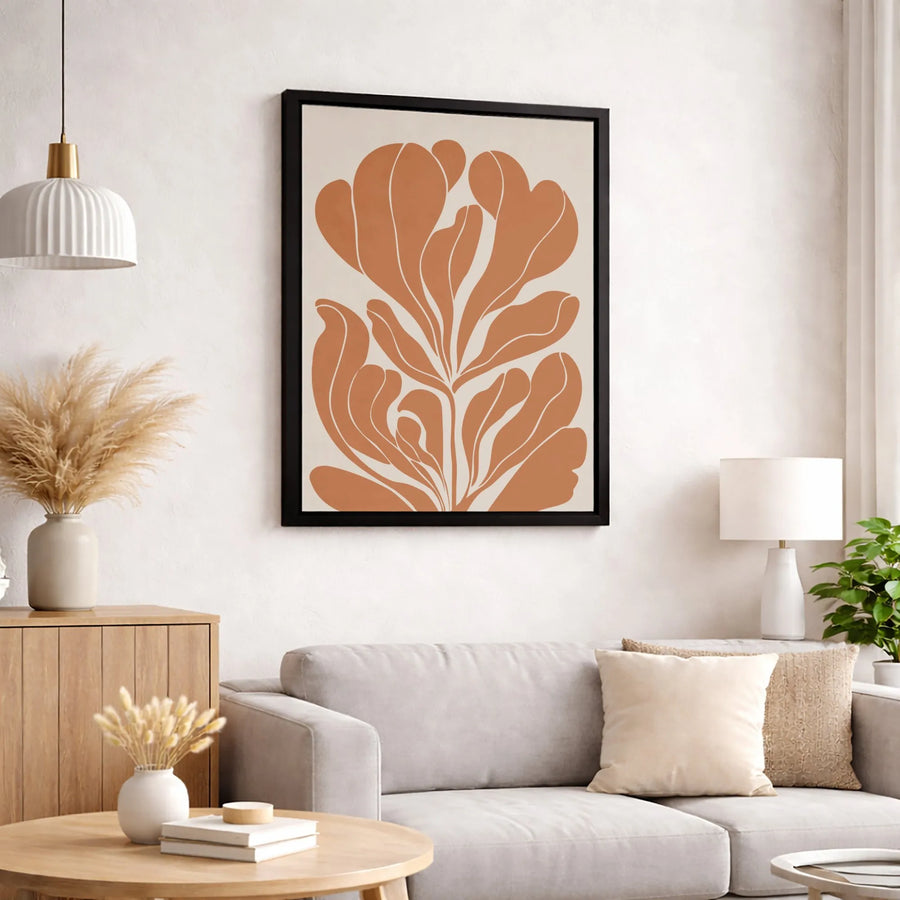 Boho Abstract Botanical Canvas Wall Art | Terracotta Flower Line Drawing | Premium Gallery-Wrapped 1.25" Profile | Modern Minimalist Home Decor