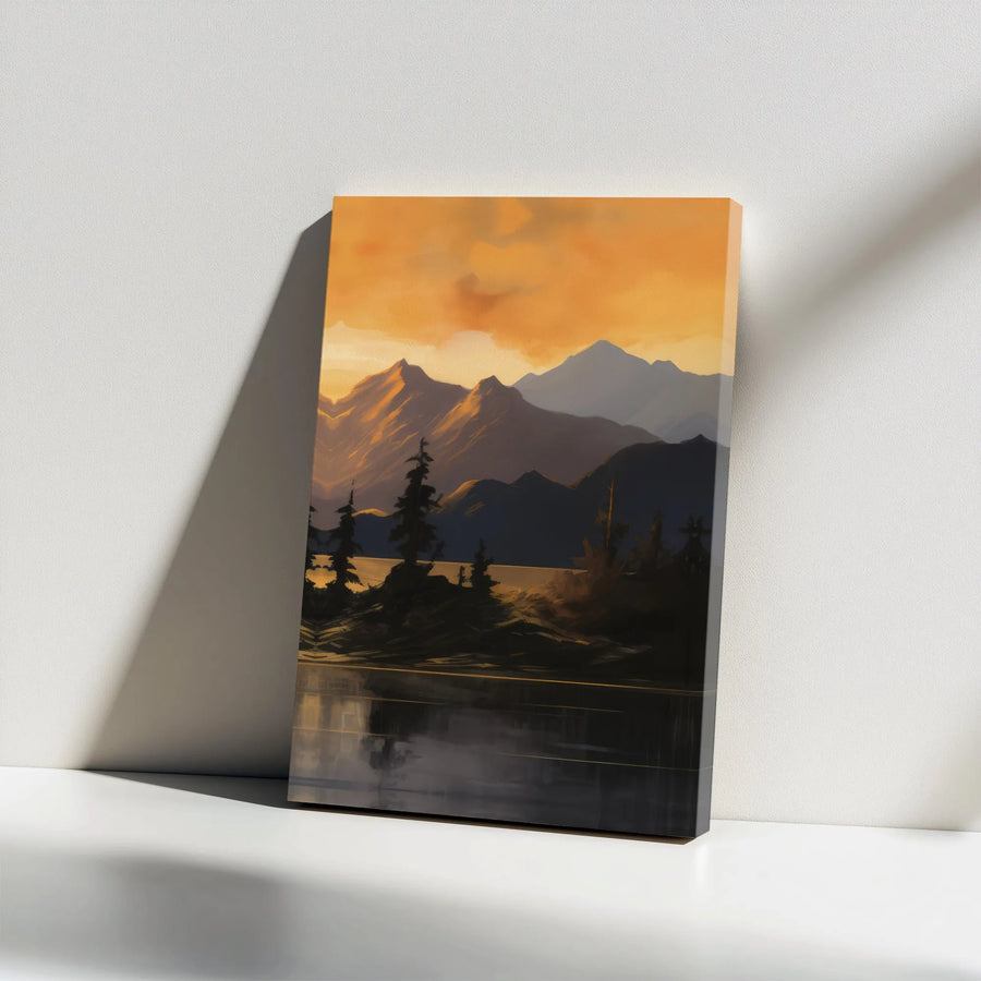 Mountain Lake Landscape Canvas Art | Golden Hour Sunset Wall Decor | Premium 1.25 Inch Gallery Wrap | Nature-Inspired Home Office Gift