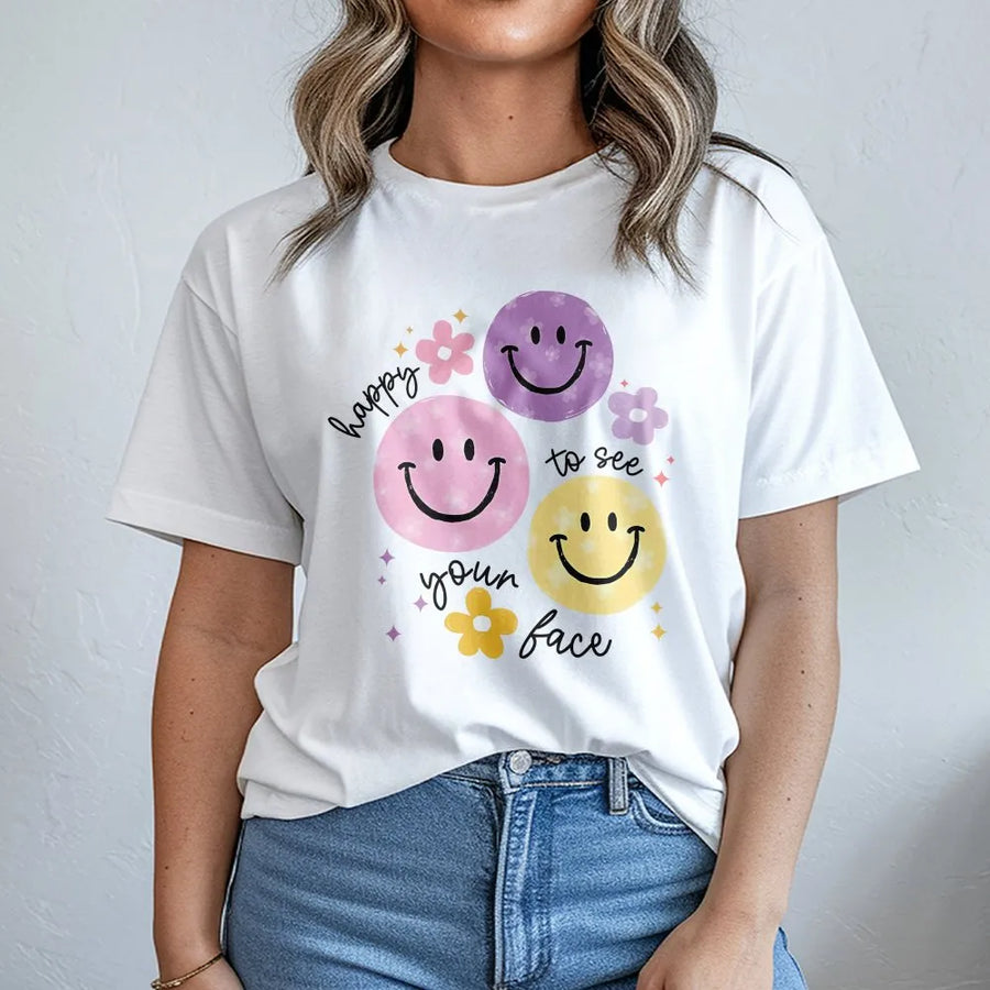 Teacher Appreciation T-Shirt | Cute 'Happy To See Your Face' Smiley Graphic | Premium Soft Cotton Blend | Back to School Gift for New Teachers