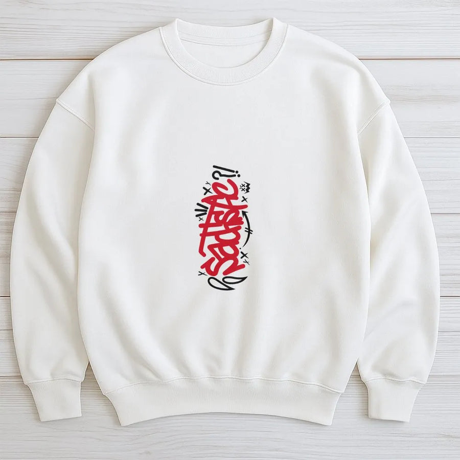 Graffiti Sweatshirt | Vertical 'Sadness' Text Design | Soft Cotton Blend | Edgy Streetwear Gift for Men & Women