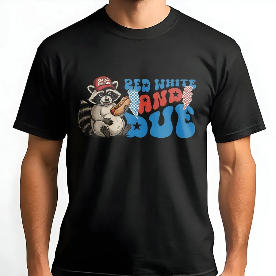 Red White and Due T-Shirt | Funny Raccoon 4th of July Graphic | Premium Cotton Blend | Gift for Expecting Mom & Baby Announcement