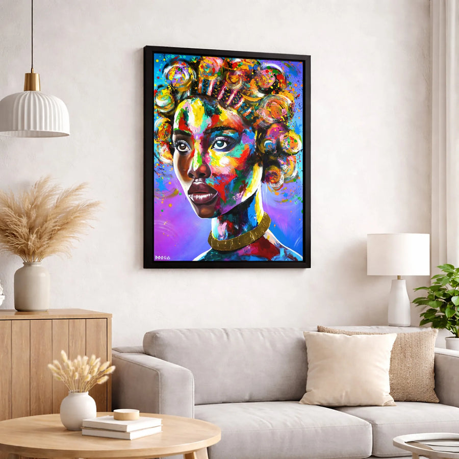 Black Woman Portrait Canvas Art | Colorful Abstract Graffiti Wall Decor | Premium 1.25-Inch Thick Gallery Wrap | Modern African American Living Room Gift