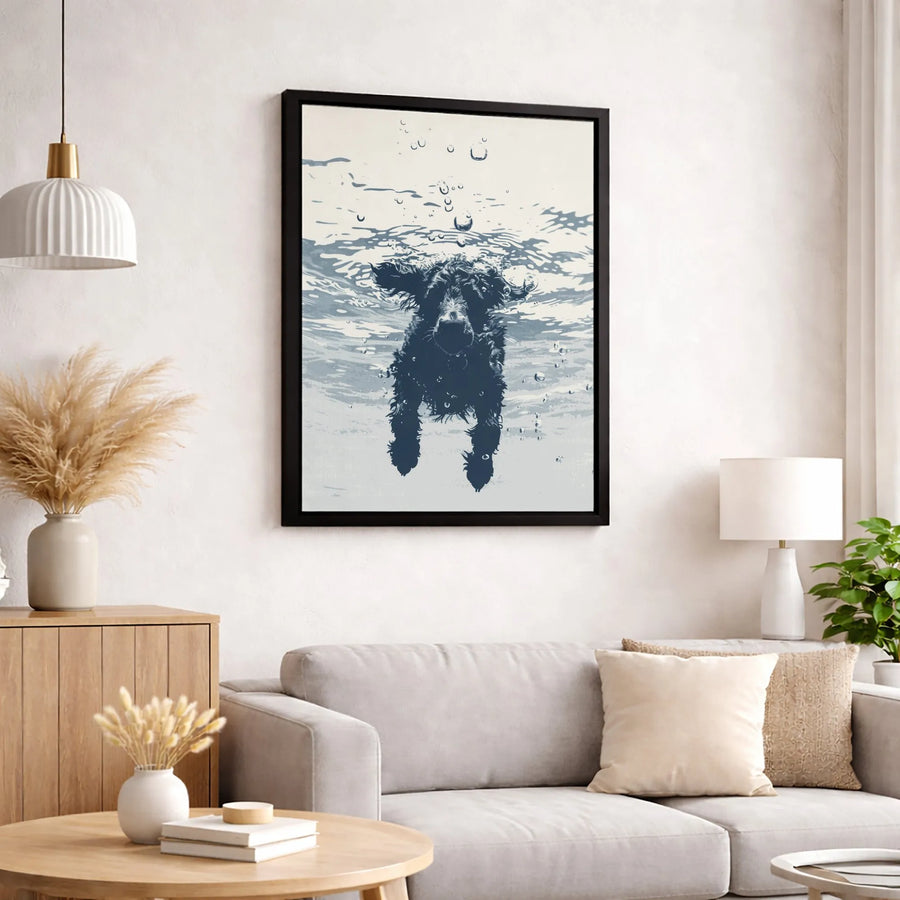 Underwater Swimming Dog Canvas Wall Art | Graphic Labrador Retriever Print | 1.25" Premium Gallery Wrapped Canvas | Dog Lover Home Decor Gift