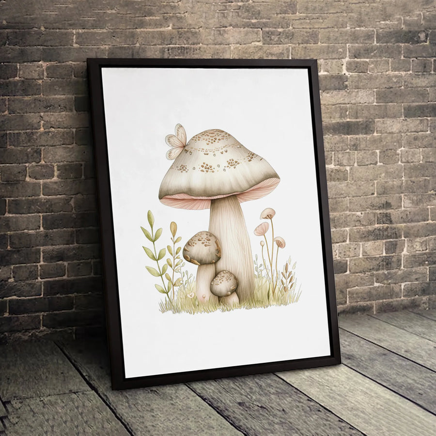 Watercolor Mushroom Canvas Wall Art | Botanical Butterfly Illustration | Gallery-Wrapped Premium Print | Cottagecore Home Decor Gift