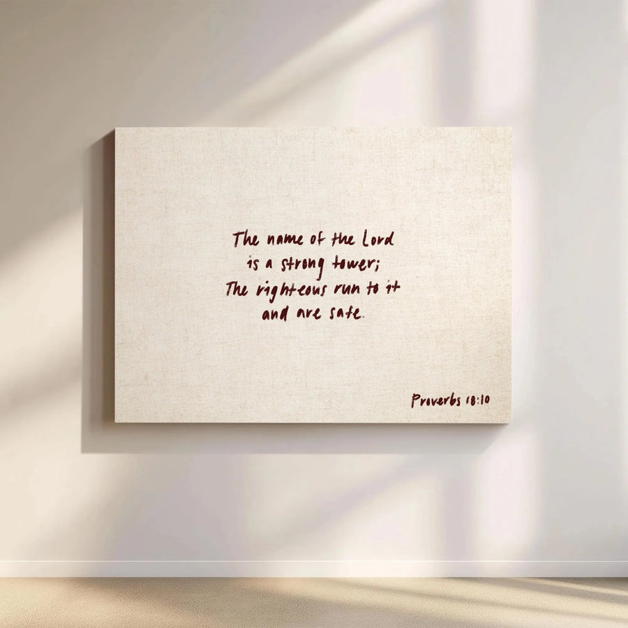 Proverbs 18:10 Christian Wall Art | Strong Tower Scripture Verse | Premium Gallery Wrap Canvas | Inspirational Faith Decor Gift