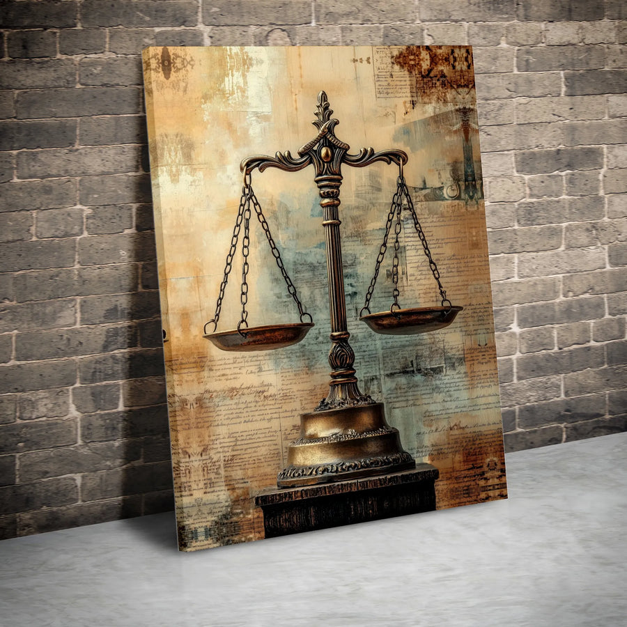 Scales of Justice Wall Art | Vintage Manuscript Law Office Decor | Premium Fade-Resistant Canvas | Professional Lawyer Gift