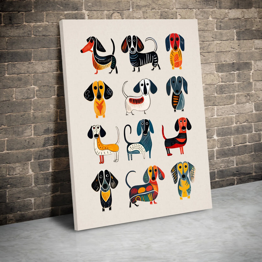Dachshund Wall Art Canvas | Folk Art Colorful Dog Print | Premium Fade-Resistant Gallery Wrap | Gift for Wiener Dog Lovers & Pet Owners