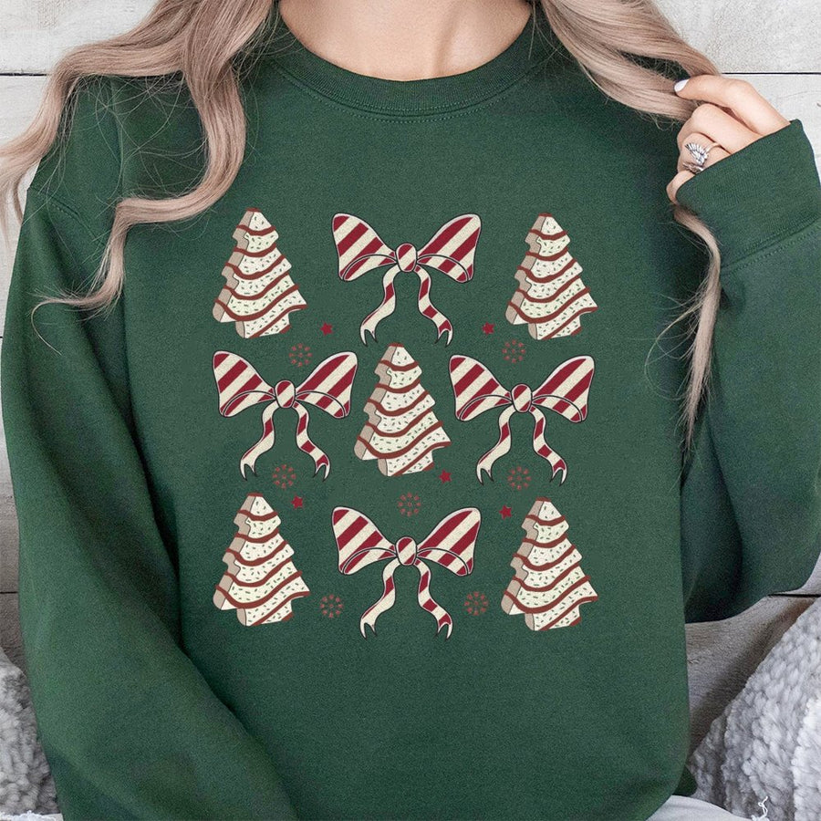 Christmas Tree Cake Sweatshirt | Coquette Aesthetic Bow Design | Soft Cotton Blend Crewneck | Cute Holiday Gift for Women and Teens