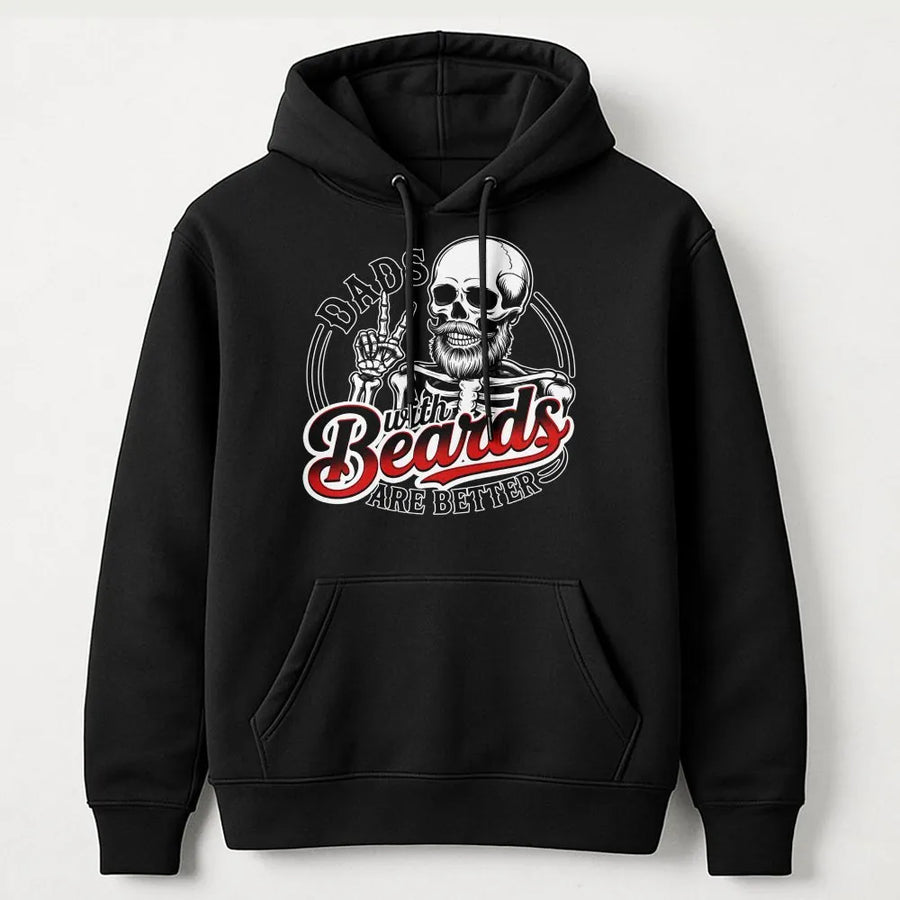 Dads With Beards Are Better Hoodie | Funny Skeleton Bearded Dad Graphic | Premium Cotton Blend Sweatshirt | Unique Father's Day 2026 Birthday Gift