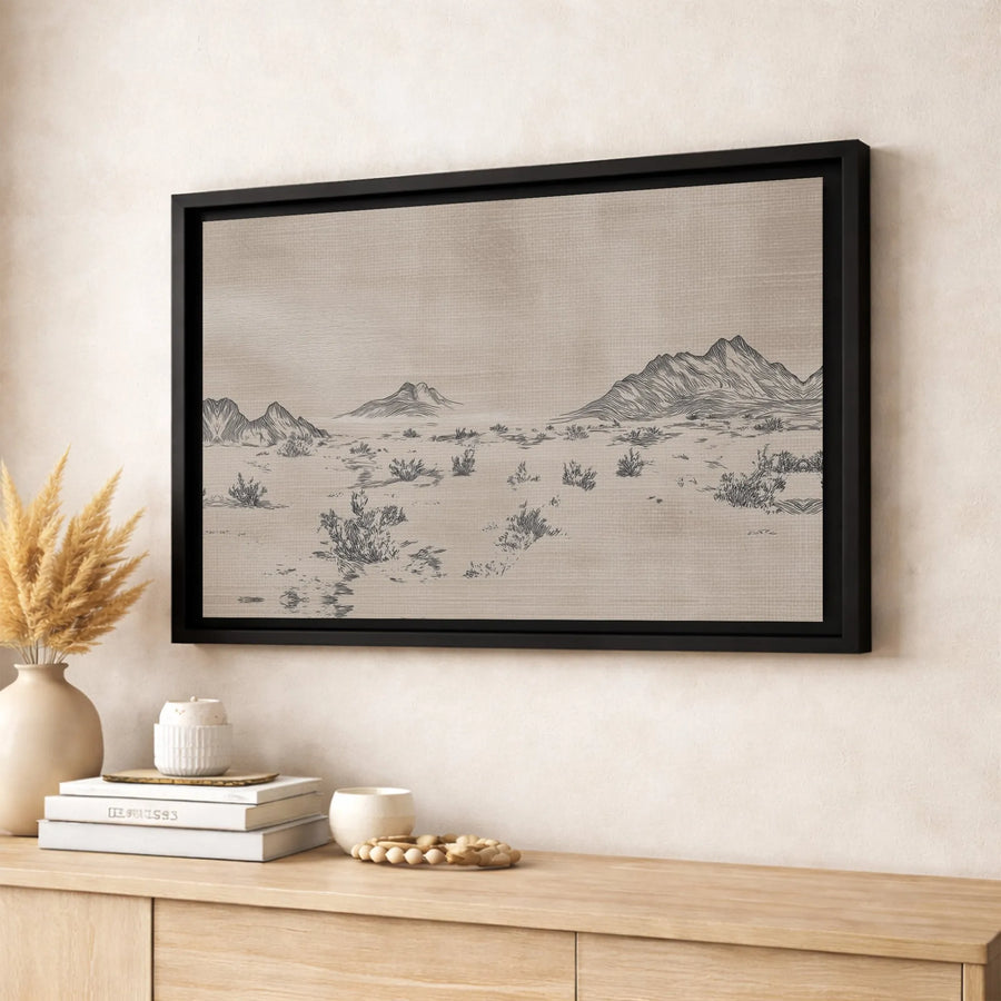 Desert Landscape Wall Art | Vintage Mountain Sketch Print | Premium Gallery Wrapped Canvas | Minimalist Boho Home Decor Gift