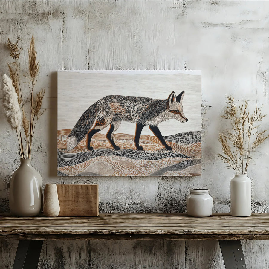 Stylized Fox Canvas Wall Art | Linocut Style Woodland Animal Print | Premium Gallery Wrapped Canvas | Modern Farmhouse Decor Gift for Nature Lover