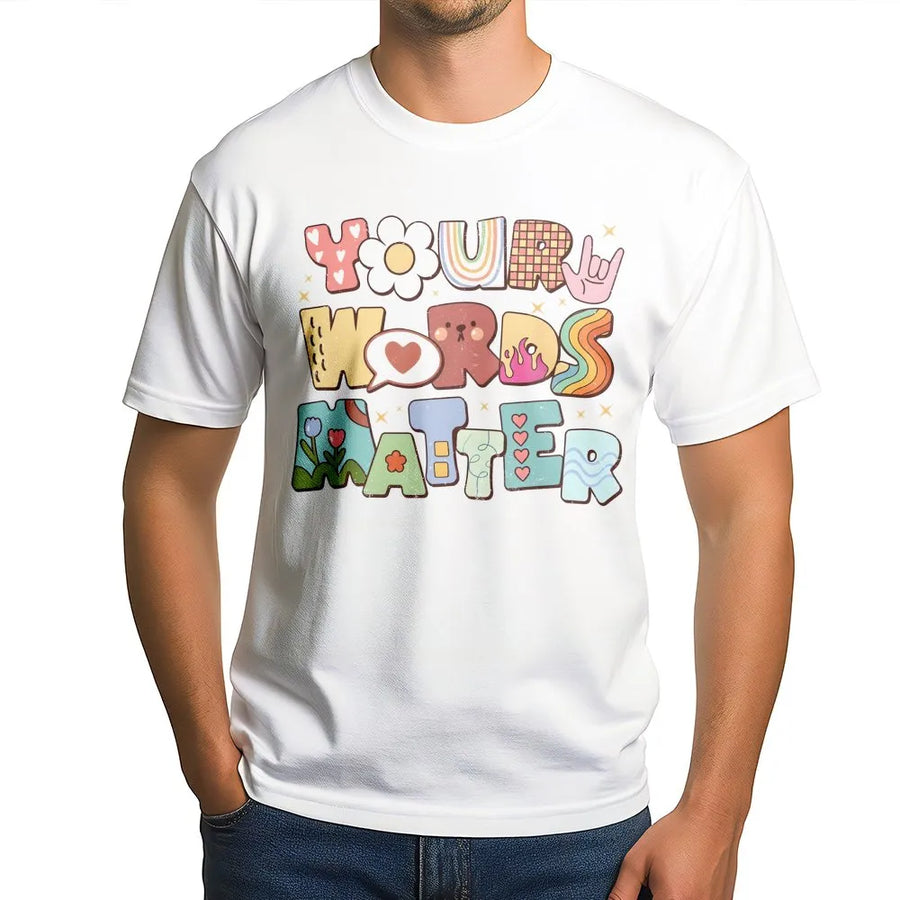 Your Words Matter T-Shirt | Retro Speech Therapist Graphic Tee | Premium Cotton SLP Gift | Speech Pathologist Appreciation Shirt