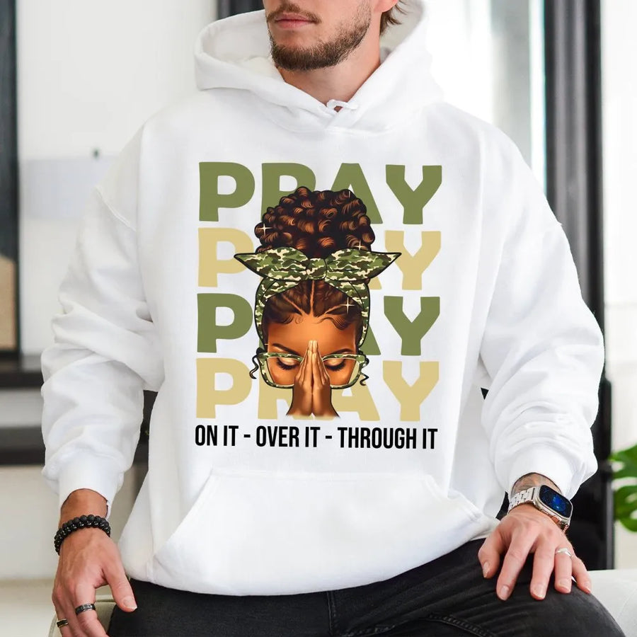 Pray On It Hoodie | Black Woman Faith Graphic Design | Premium Cotton Blend | Christian Gift for Women Religious Inspiration