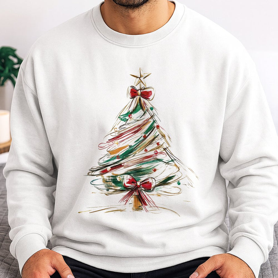 Christmas Tree Sweatshirt | Artistic Abstract Bow Aesthetic | Soft Cotton Blend | Women's Holiday Gift Apparel