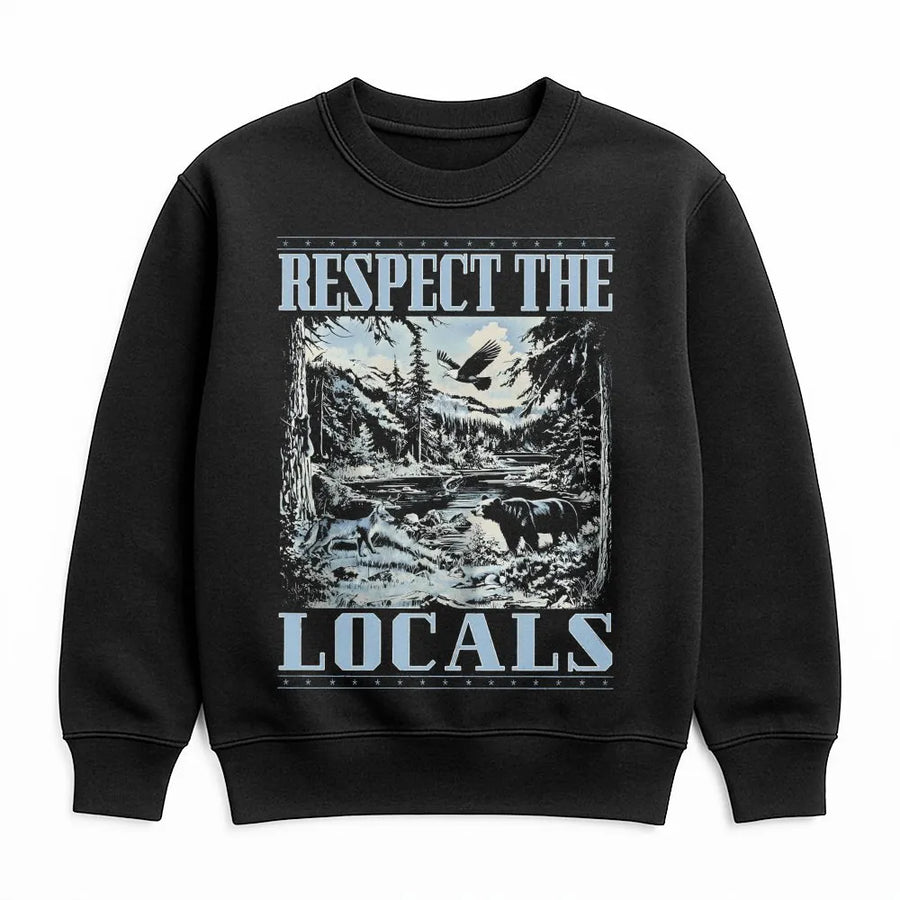 Respect The Locals Sweatshirt | Vintage National Park Graphic with Bear & Wolf | Premium Cotton Tee | Gift for Nature Lovers and Hikers