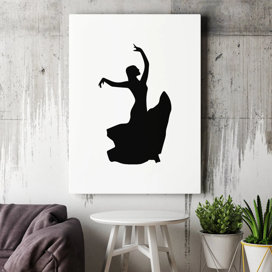 Flamenco Dancer Canvas Wall Art | Minimalist Black and White Silhouette | Premium Gallery Wrapped 1.25 Inch Profile | Elegant Dance Decor Gift