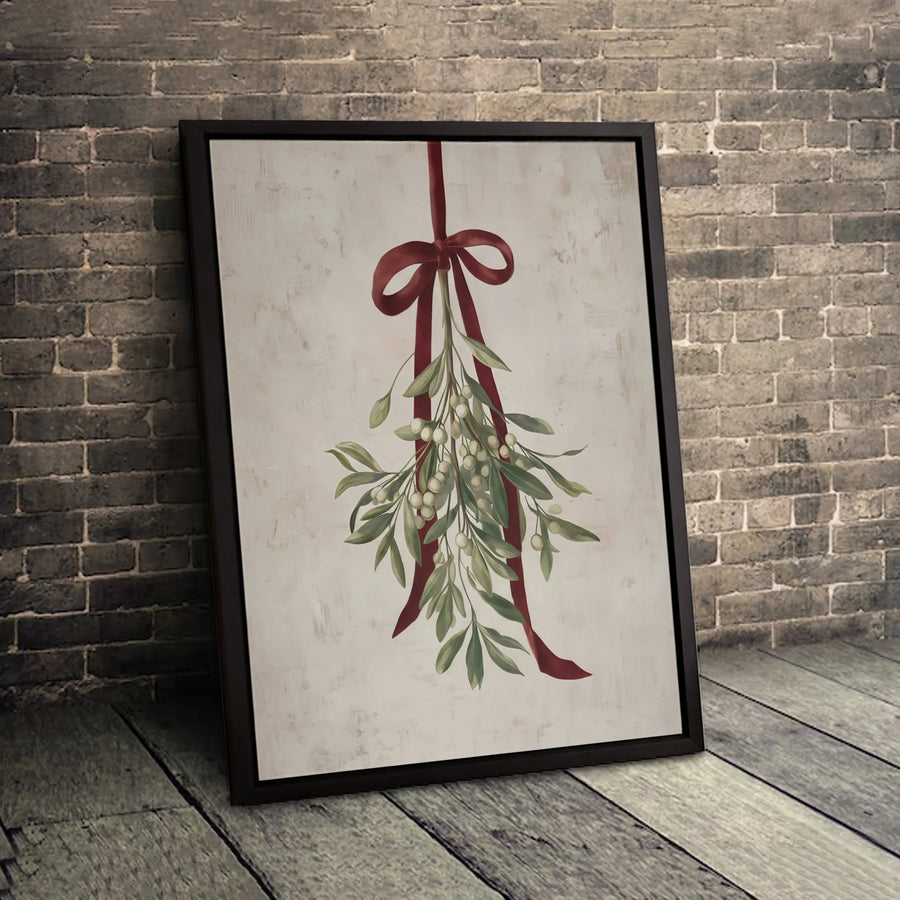 Vintage Mistletoe Canvas Wall Art | Rustic Christmas Holiday Decor | Premium Fade-Resistant Gallery Wrap | Festive Gift for Home Lovers