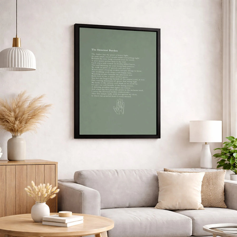 The Sweetest Burden Poem Wall Art | Holding Hands Line Art Print | Gallery Quality 1.25" Thick Canvas | Meaningful Nursery or Parent Gift