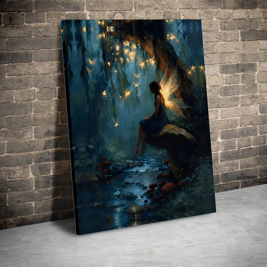 Enchanted Forest Fairy Canvas Art | Glowing Butterfly Wall Decor | Premium Gallery Wrap Print | Whimsical Fantasy Gift for Bedroom