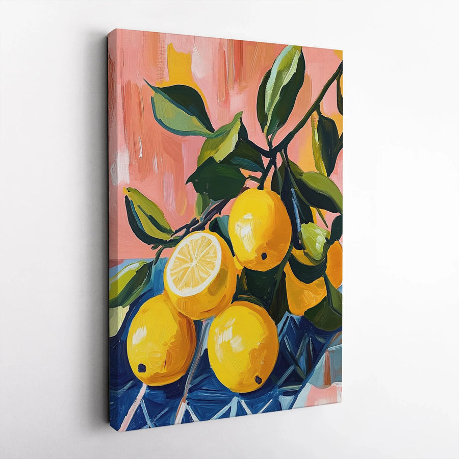 Lemon Still Life Canvas Wall Art | Impressionist Citrus Fruit Painting | Premium Gallery-Wrapped Print | Kitchen & Dining Room Home Decor