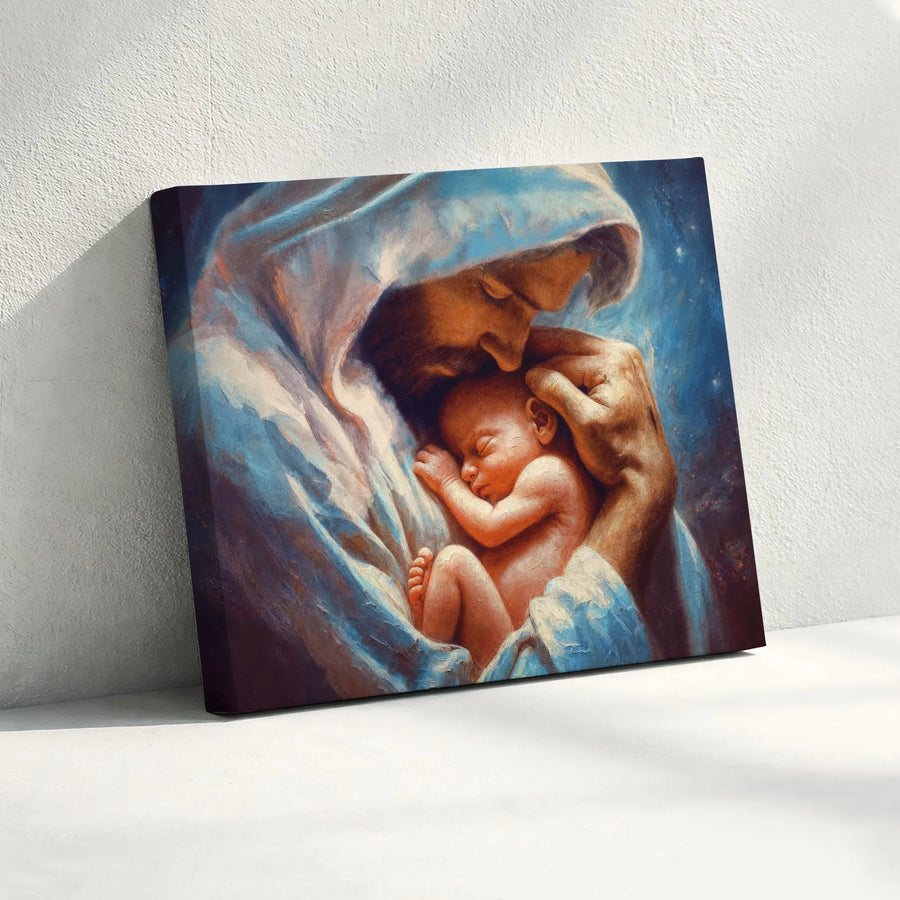 Jesus Holding Baby Canvas Art | Religious Christian Wall Decor | Gallery-Wrapped Premium Print | Baptism or Nursery Gift