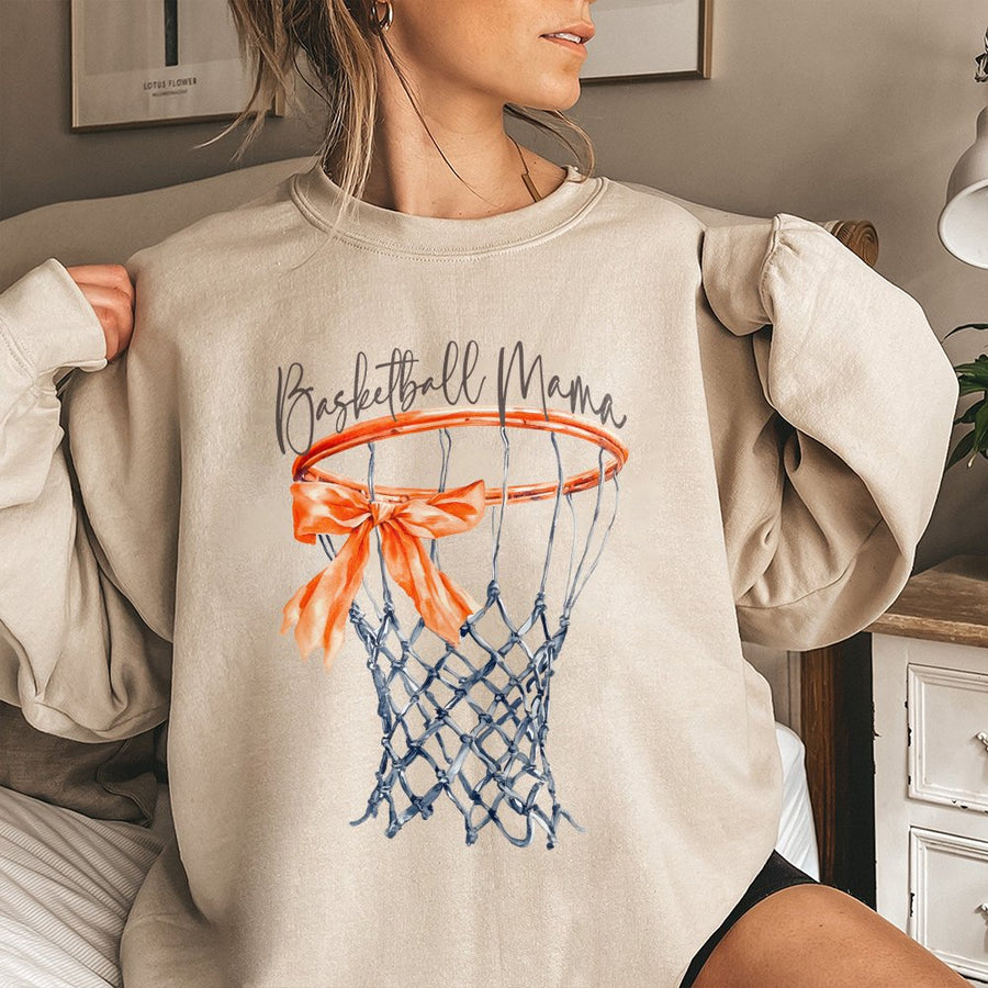 Basketball Mama Sweatshirt | Watercolor Hoop with Ribbon Graphic | Premium Cotton Blend | Gift for Basketball Mom & Sports Fan