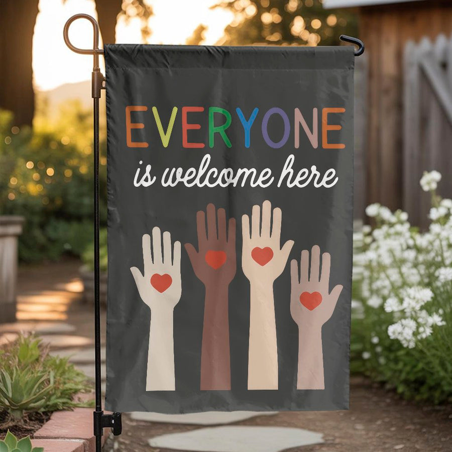 Everyone Is Welcome Here Garden Flag | Inclusive Diversity Yard Banner | Premium Weather-Resistant Polyester | Equality Home Decor Gift