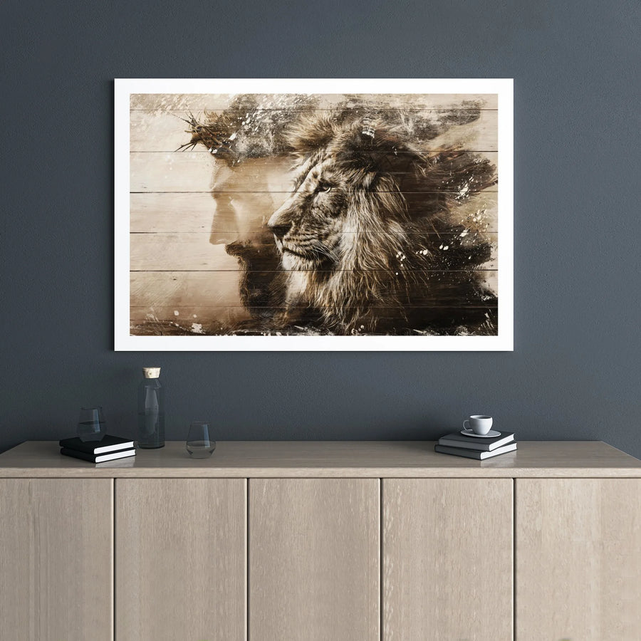 Jesus and Lion of Judah Canvas Wall Art | Double Exposure Christian Decor | Premium Gallery Wrap Print | Faithful Home Decor Religious Gift