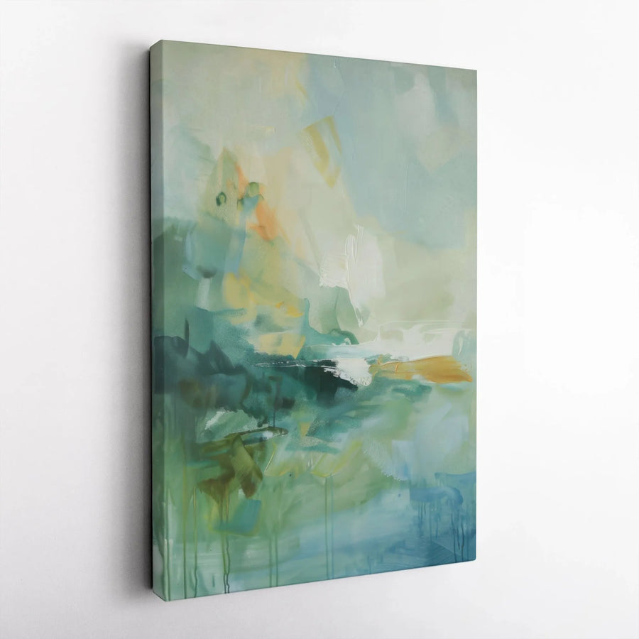 Abstract Canvas Wall Art | Teal and Gold Brushstroke Design | Premium Gallery Wrapped Canvas | Modern Home & Office Decor Gift
