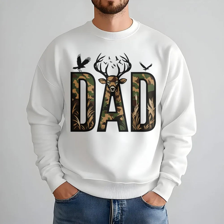 Hunter Dad Sweatshirt | Camo Deer Antler Graphic Design | Premium Cotton-Poly Blend | Perfect Father's Day 2026 Gift for Outdoorsmen