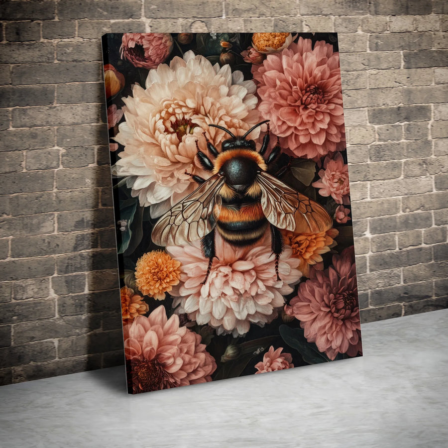 Bumblebee Canvas Wall Art | Moody Floral Botanical Illustration | Premium Fade-Resistant Gallery Wrap | Elegant Nature Decor for Home and Office