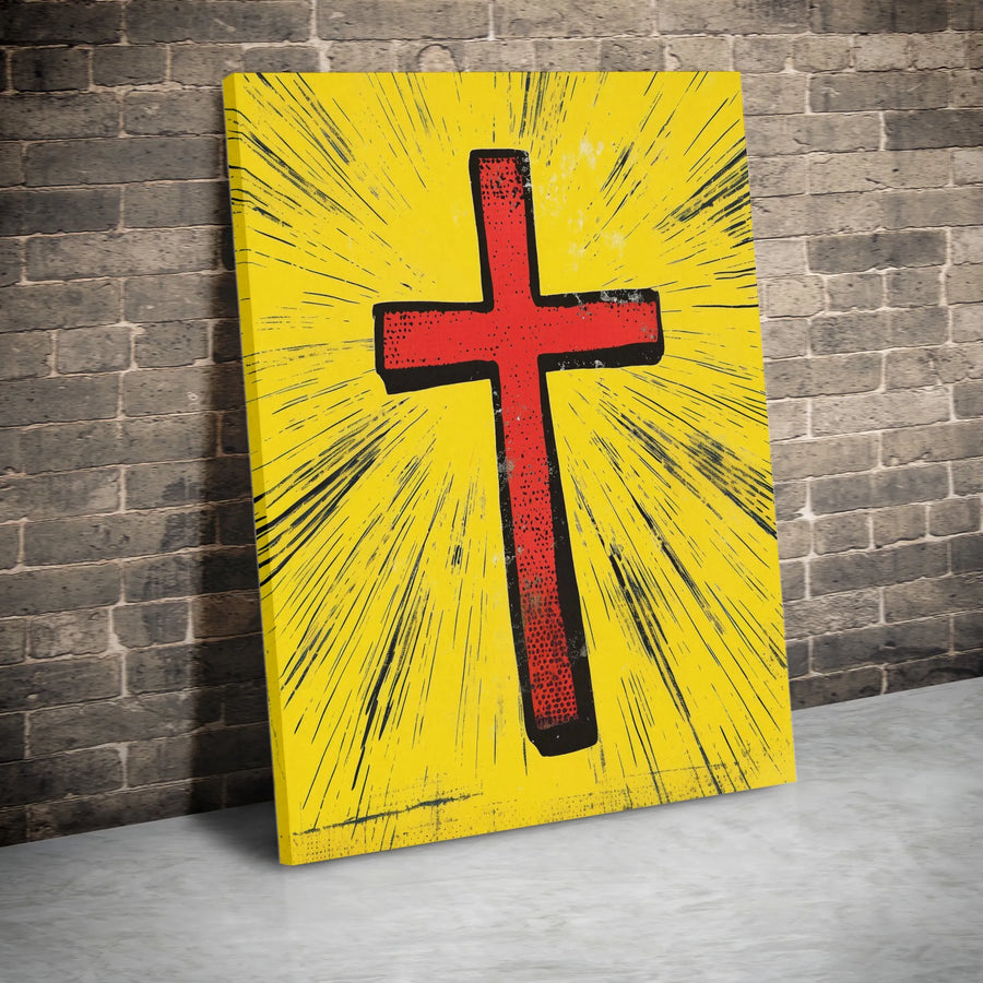 Christian Cross Canvas Wall Art | Modern Pop Art Graphic Print | Premium Thick Gallery Wrap Canvas | Inspirational Faith Decor Gift