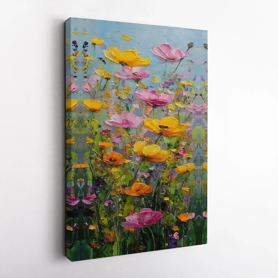 Vibrant Wildflower Meadow Canvas | 3D Textured Floral Painting Print | Premium Gallery Wrapped Wall Art | Modern Farmhouse Decor & Housewarming Gift