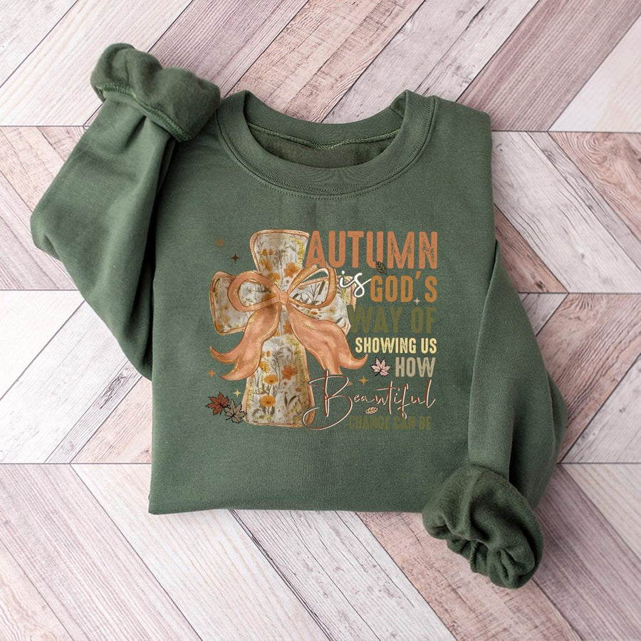 Autumn Is God's Way Sweatshirt | Wildflower Cross Aesthetic Print | Premium Cotton-Blend Pullover | Christian Fall Gift for Women