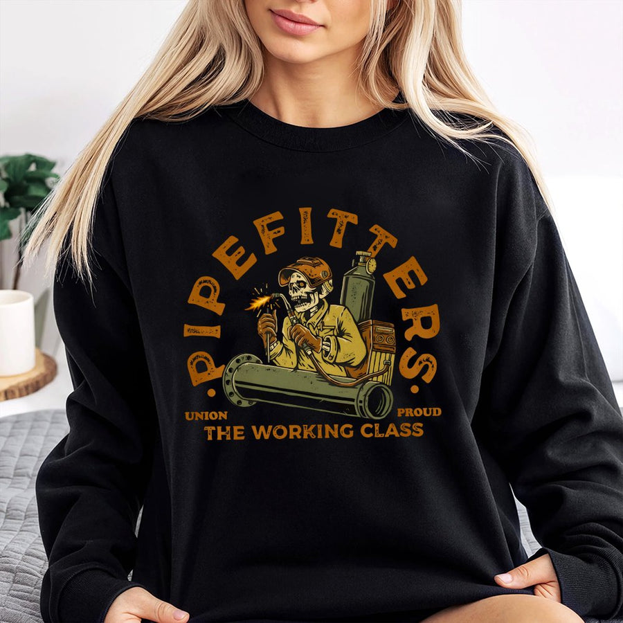 Pipefitter Sweatshirt | Skeleton Welder Design | Premium Cotton Blend | Union Proud Working Class Gift for Plumbers and Tradesmen