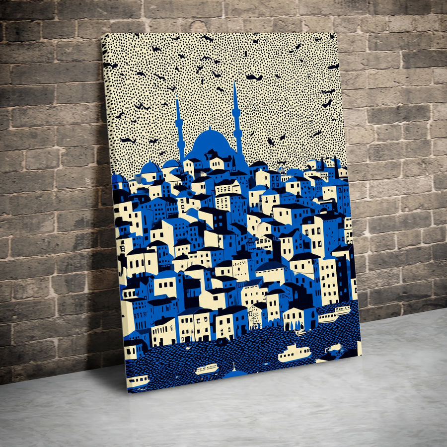 Istanbul Cityscape Canvas Print | Modern Blue Mosque Illustration | Premium Fade-Resistant Canvas | Gift for Traveler & Turkish Art Lover