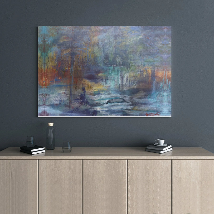 Abstract Landscape Canvas Print | Blue and Gold Modern Wall Art | 1.25 Inch Gallery Wrap | Premium Decor for Living Room or Office