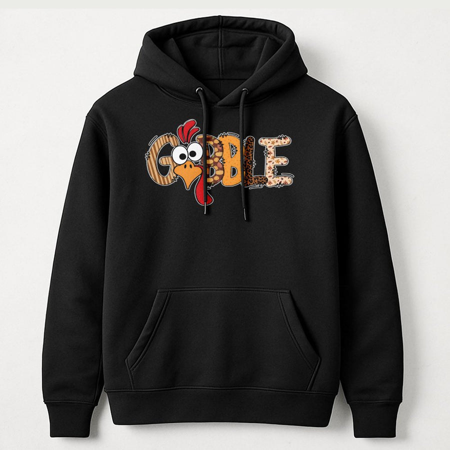 Gobble Thanksgiving Hoodie | Cute Turkey Leopard Print Graphic | Premium Cotton Blend | Funny Holiday Gift for Women and Families