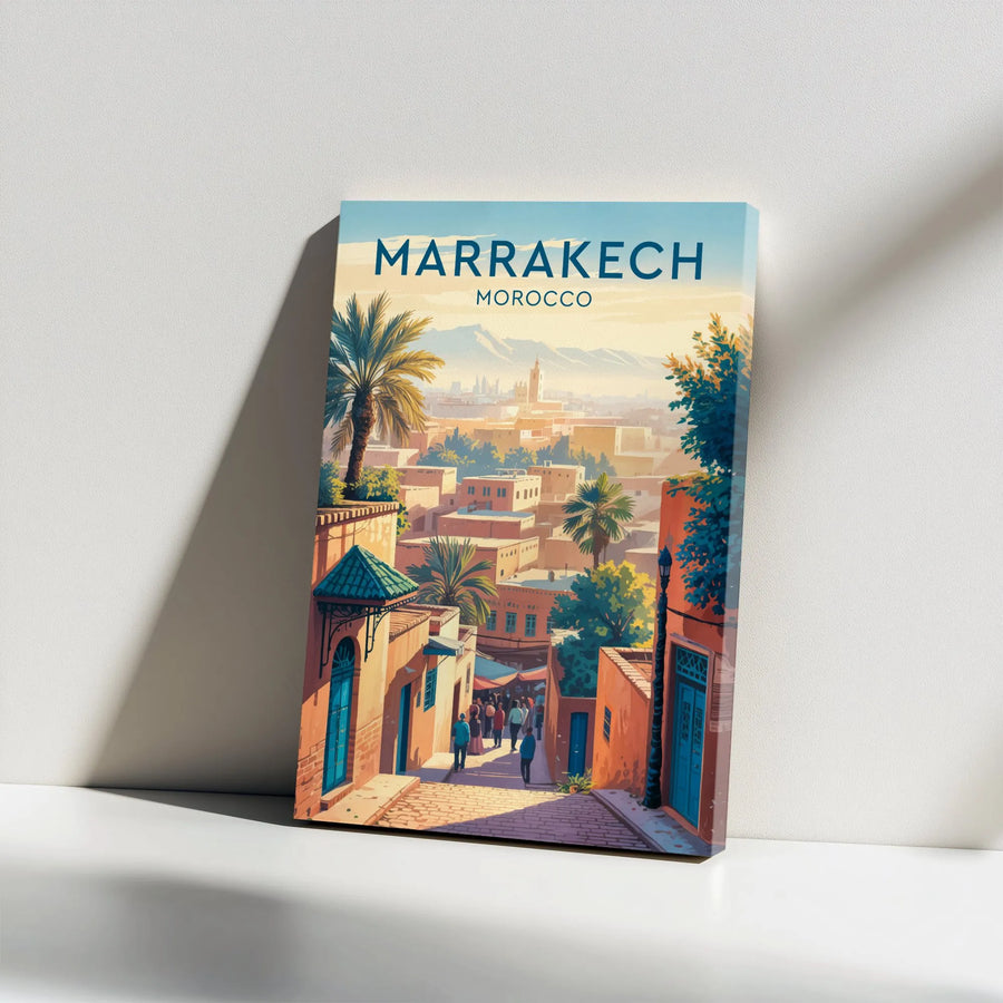 Marrakech Morocco Canvas Wall Art | Vintage Travel Poster Style Print | Premium Gallery Wrap Canvas | Morocco Souvenir Gift for Home Decor