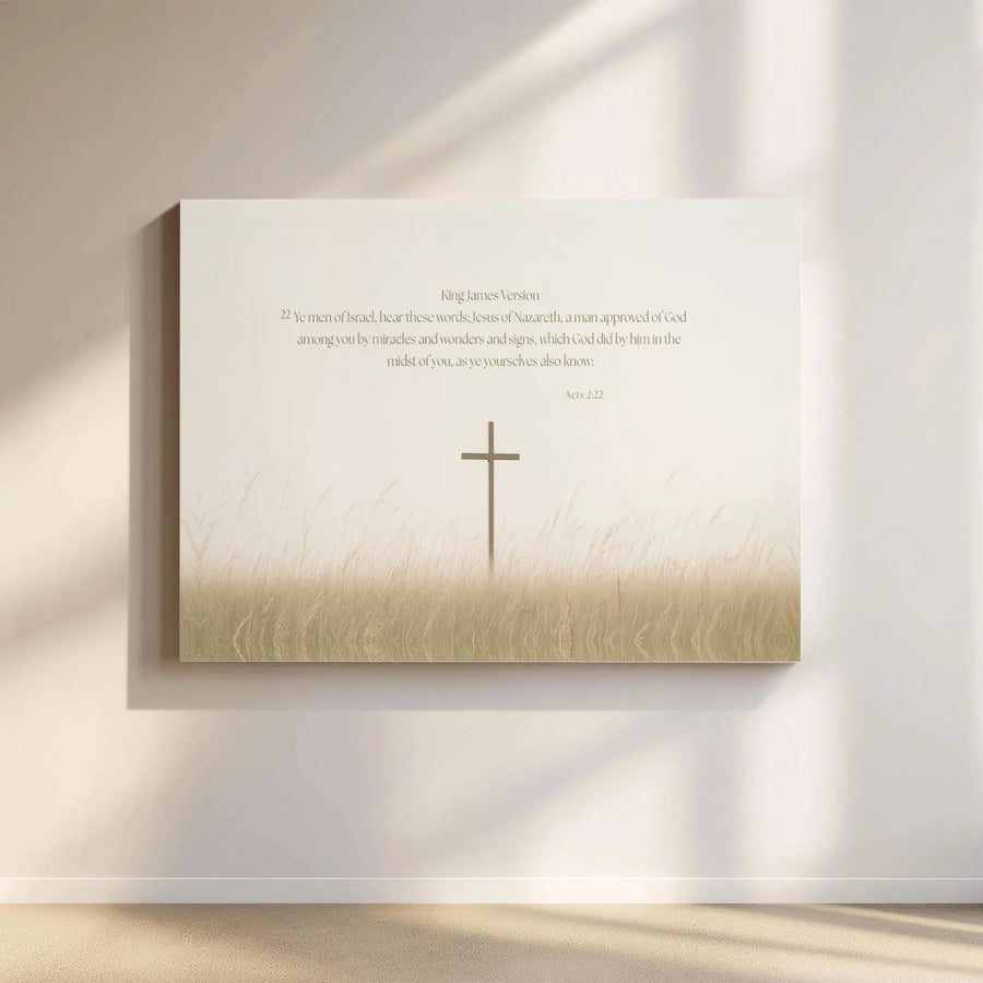 Bible Verse Wall Art Canvas | Acts 2:22 Scripture & Cross Design | Premium 1.25" Thick Gallery Wrap | Inspirational Christian Home Decor Gift