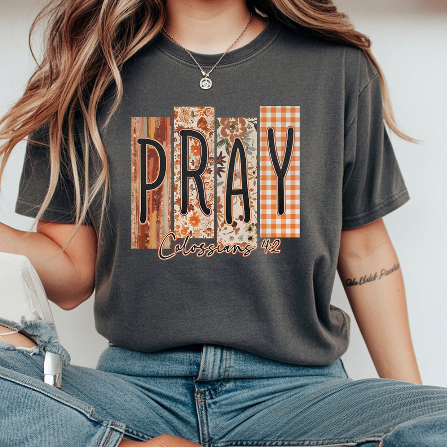 Pray Colossians 4:2 T-Shirt | Fall Floral Boho Christian Graphic Tee | Premium 100% Cotton | Religious Faith Gift for Women & Men
