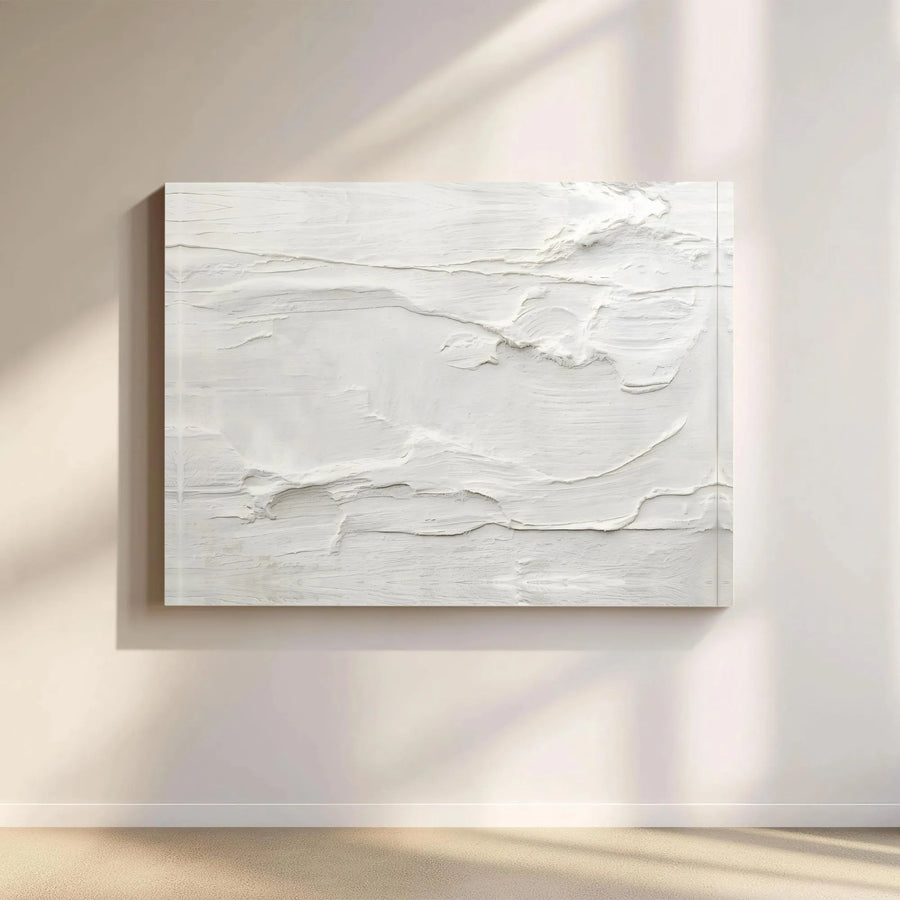 White Textured Wall Art Canvas Print | Minimalist Plaster Art Effect | Premium Gallery Wrapped Canvas | Modern Japandi Home Decor Gift