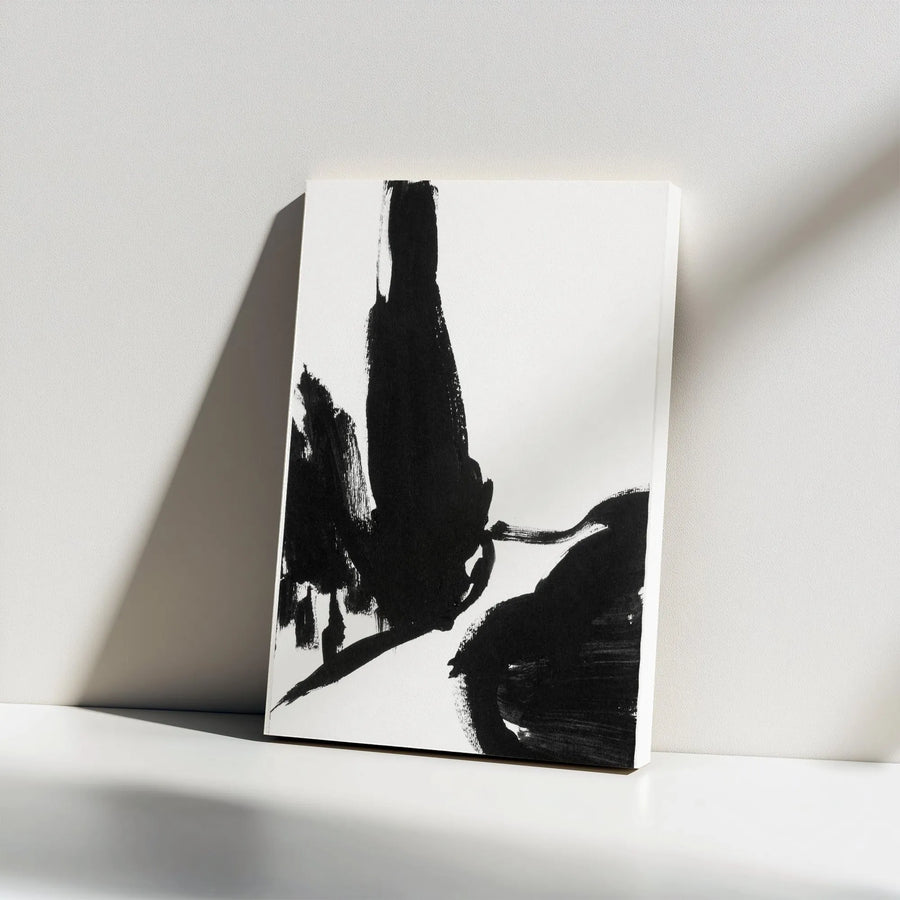 Abstract Canvas Wall Art | Minimalist Black and White Brushstroke Painting | Premium 1.25" Thick Canvas | Modern Home & Office Decor Gift